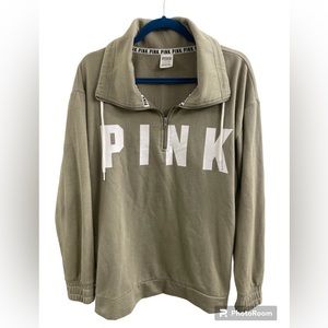 Victoria Secret Pink Olive Green Slouchy Graphic Lace Up Sz Oversized (Small)
